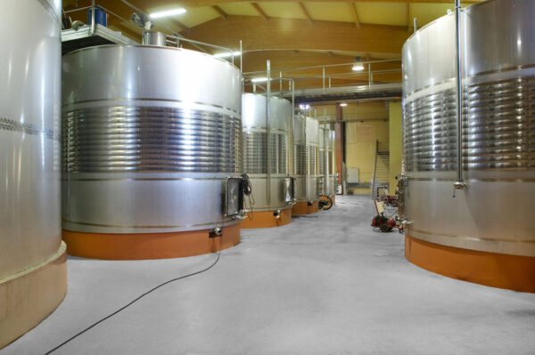 Winemaking industrial fermenting process in a steel barrels