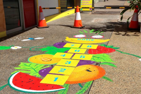 Hopscotch painted with Sportscote Rainbow Colours in Carnavon WA for the Council_lightened
